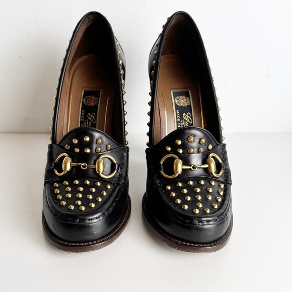 GUCCI Anniversary Calfskin Studded Horsebit Alyssa Pumps Black size 38.5 - Picture 2 of 10